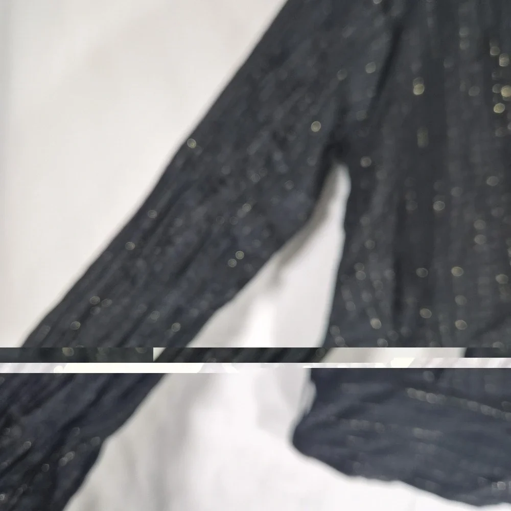 Banana Republic Black Metallic Stripe Wrap Blouse Women's Size 4 Puff Sleeve